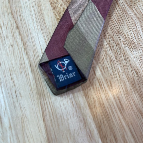 VTG Briar Men's Handcrafted Silk Tie Burgundy Gold Green Stripe Logan's KY - Picture 5 of 6